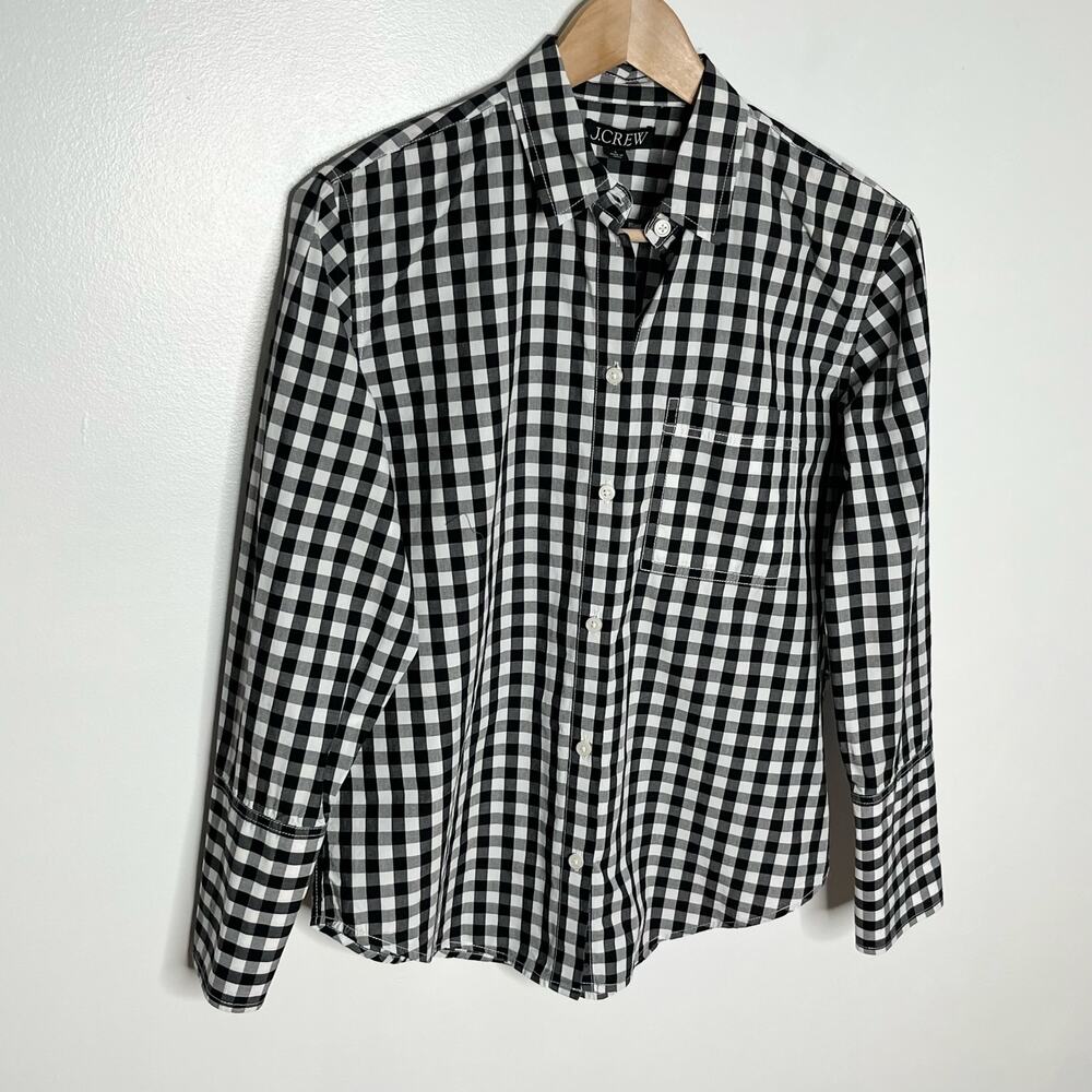 J.Crew Black White Gingham Button Front Cotton Shirt Size 4 - Picture 3 of 10
